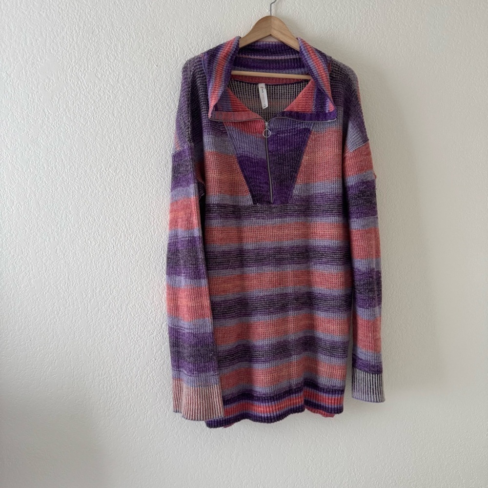 Anthropologie Daily Practice Half-Zip Tunic Sweater Mini Dress Striped M - Picture 6 of 8